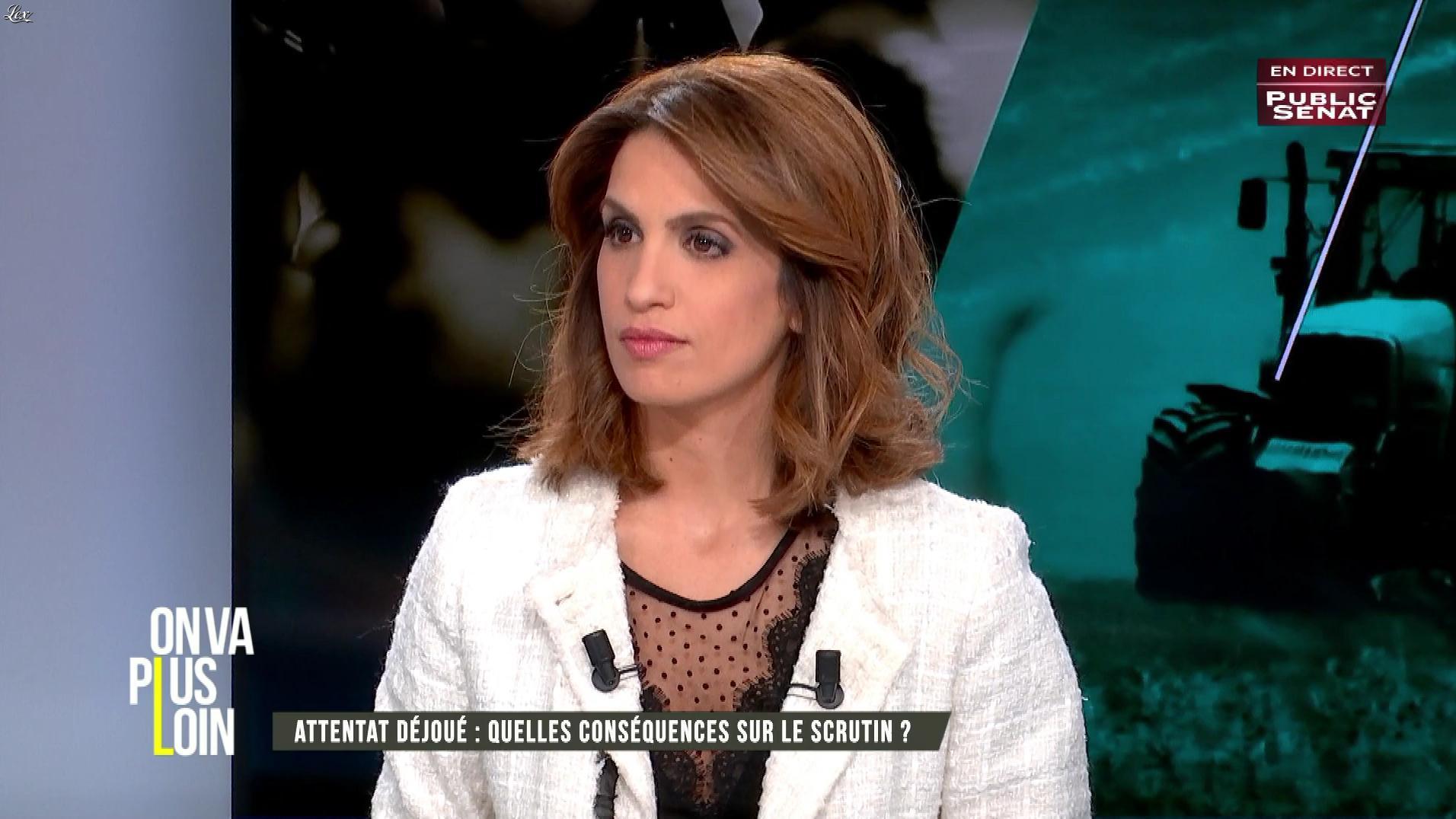 Sonia Mabrouk dans On Va Plus Loin. Diffusé à la télévision le 18/04/17.